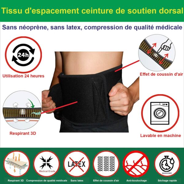 IRUFA, BA-OS-11, Tissu d'Espacement Respirant 3D Ceinture lombaire avec 4 renforts et double sangles réglables, ceinture de soutien dorsal - Image 2