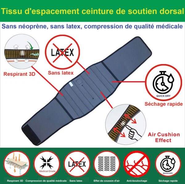 IRUFA, BA-OS-11, Tissu d'Espacement Respirant 3D Ceinture lombaire avec 4 renforts et double sangles réglables, ceinture de soutien dorsal - Image 4