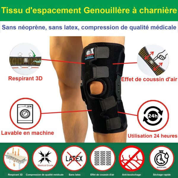 IRUFA, KN-OS-23 H2 Tissu d'espacement respirant 3D Genouillère à charnière Support Stabilisateur, ouverture de 12 pouces de hauteur - Image 5