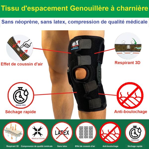 IRUFA, KN-OS-23 H2 Tissu d'espacement respirant 3D Genouillère à charnière Support Stabilisateur, ouverture de 12 pouces de hauteur - Image 6