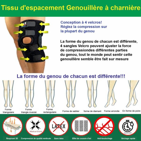 IRUFA, KN-OS-23 H2 Tissu d'espacement respirant 3D Genouillère à charnière Support Stabilisateur, ouverture de 12 pouces de hauteur - Image 4